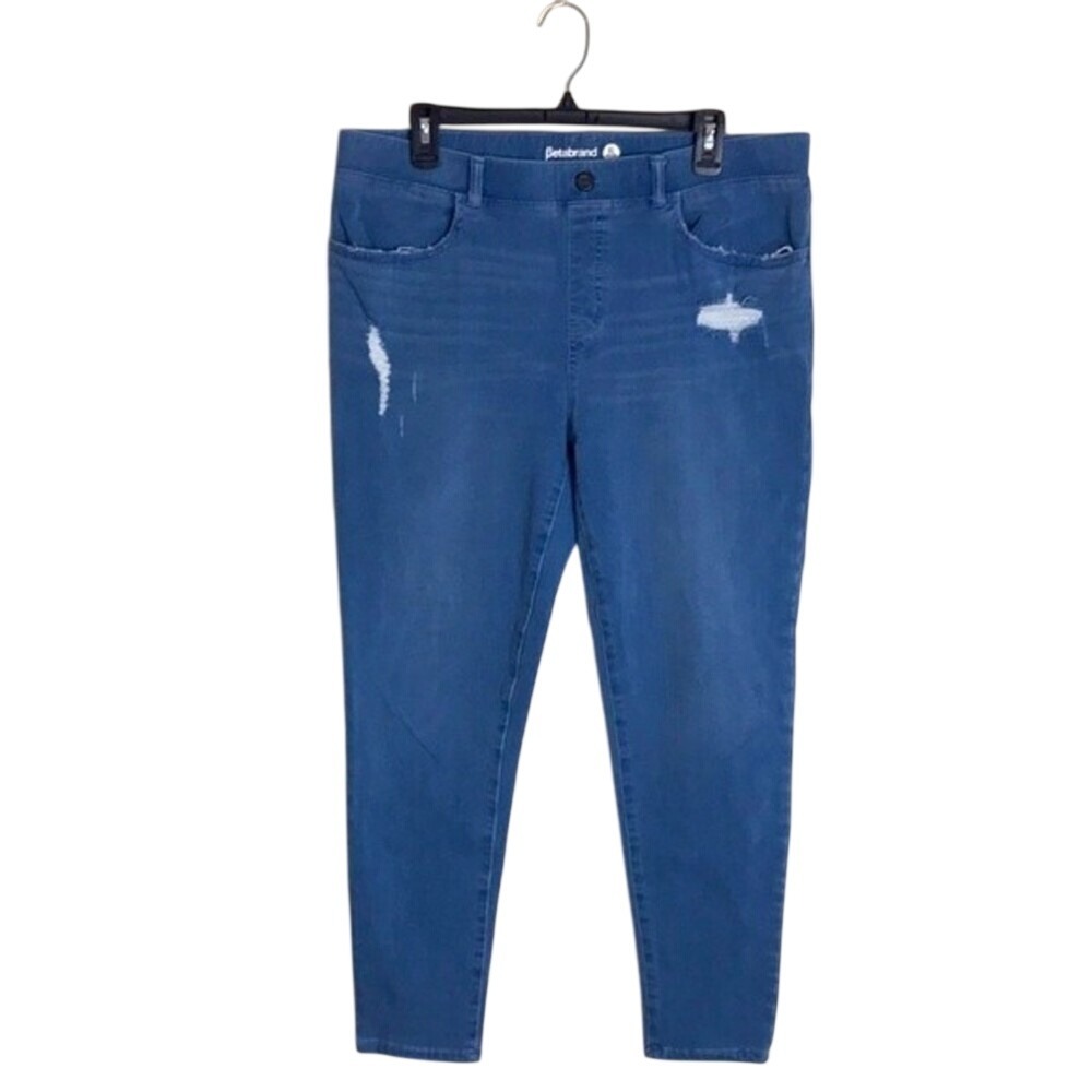Betabrand Women's Distressed Pull On Denim Jegging Jeans Blue Size XLP